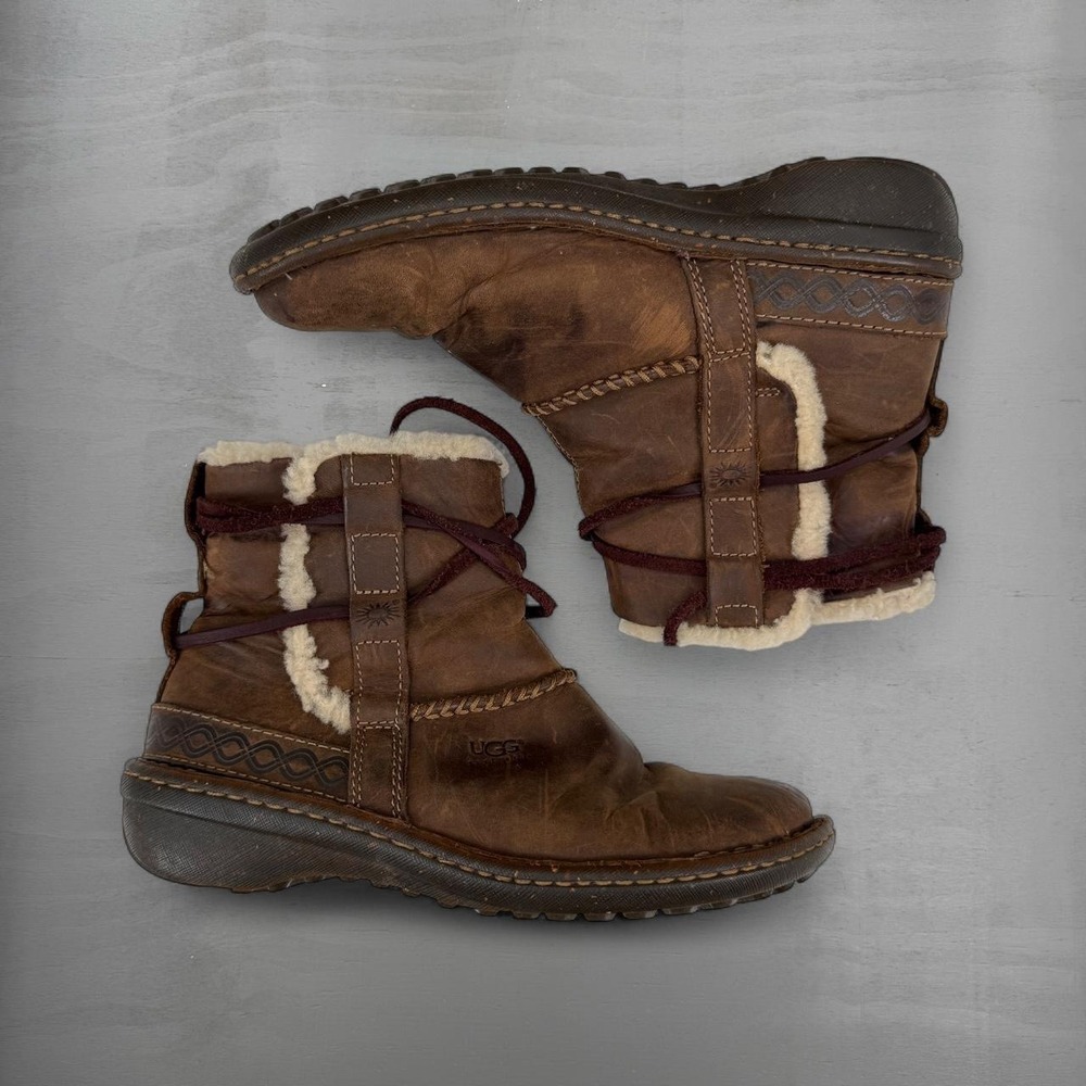 UGG Australia Sundance II Ankle Boots Brown Leather Shearling Lined 5136 Size 8